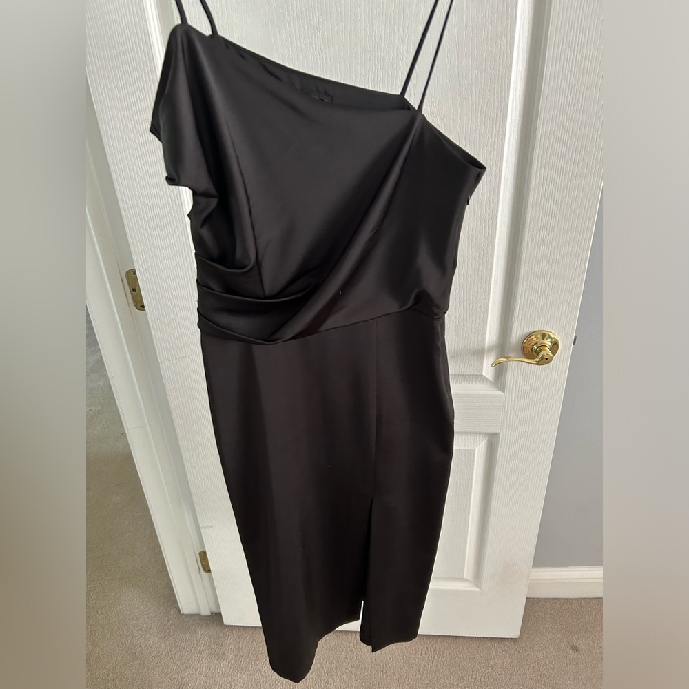 NBD one shoulder black dress w/slit